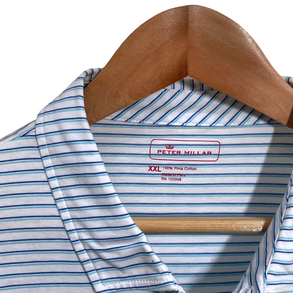 Peter Millar Premium Polo Shirt XXL Blue Stripe Seaside Wash Pima Cotton NWT - Picture 2 of 8